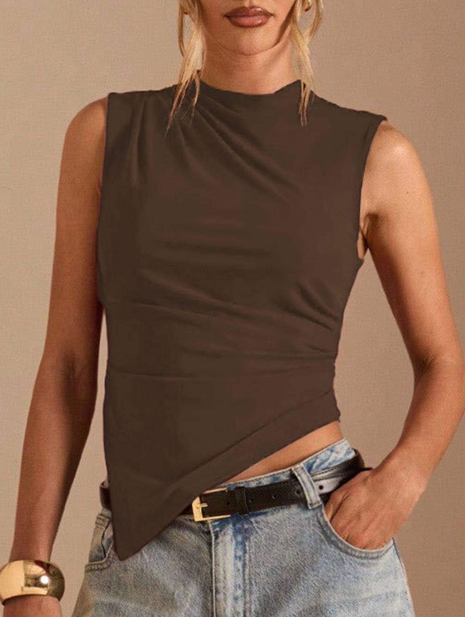 Irregular Hem Sleeveless Knit Tank_CWTTK00563