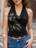 Lace Patch Halter Ruched Tank_CWTTK00571