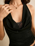 Lace Patch Halter Ruched Tank_CWTTK00571