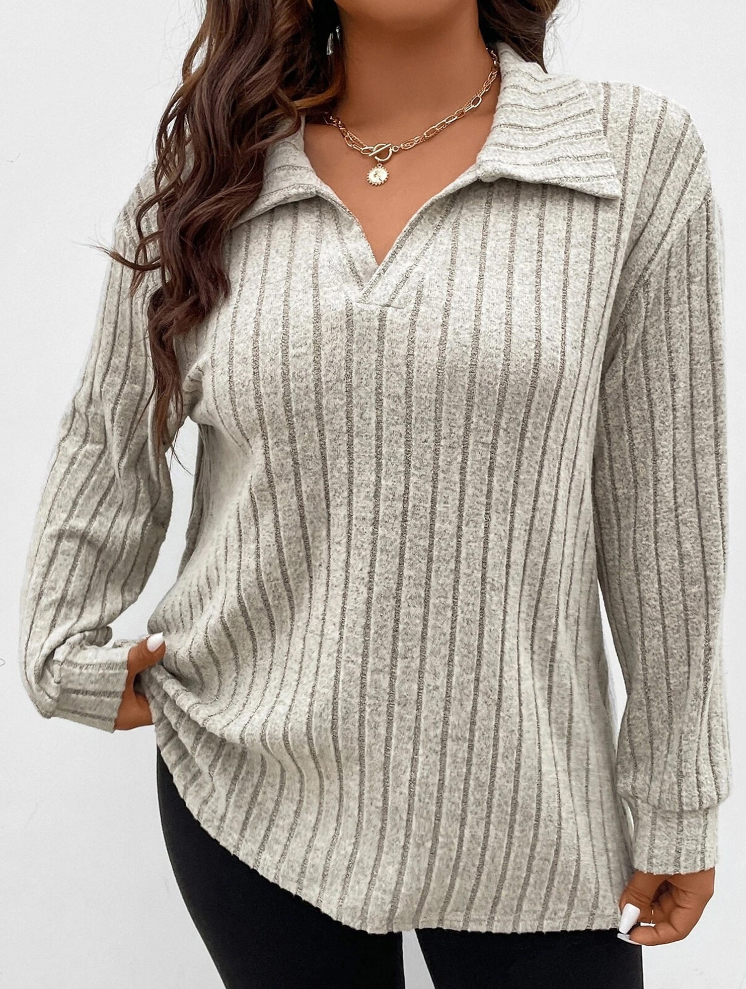 Plus Size Ribbed V-Neck Long Sleeve T-Shirt_CWTTL01112