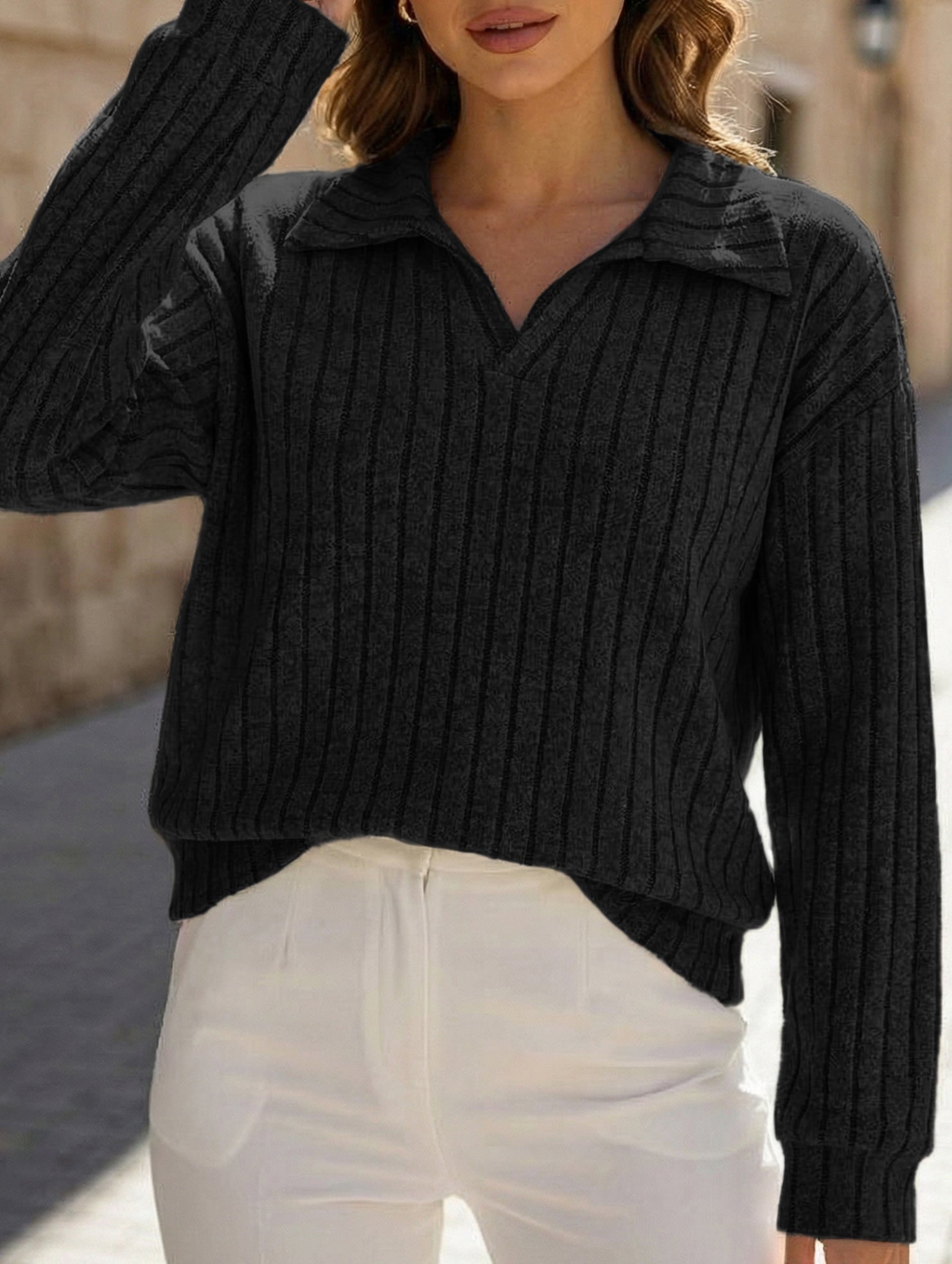 Plus Size Ribbed V-Neck Long Sleeve T-Shirt_CWTTL01112