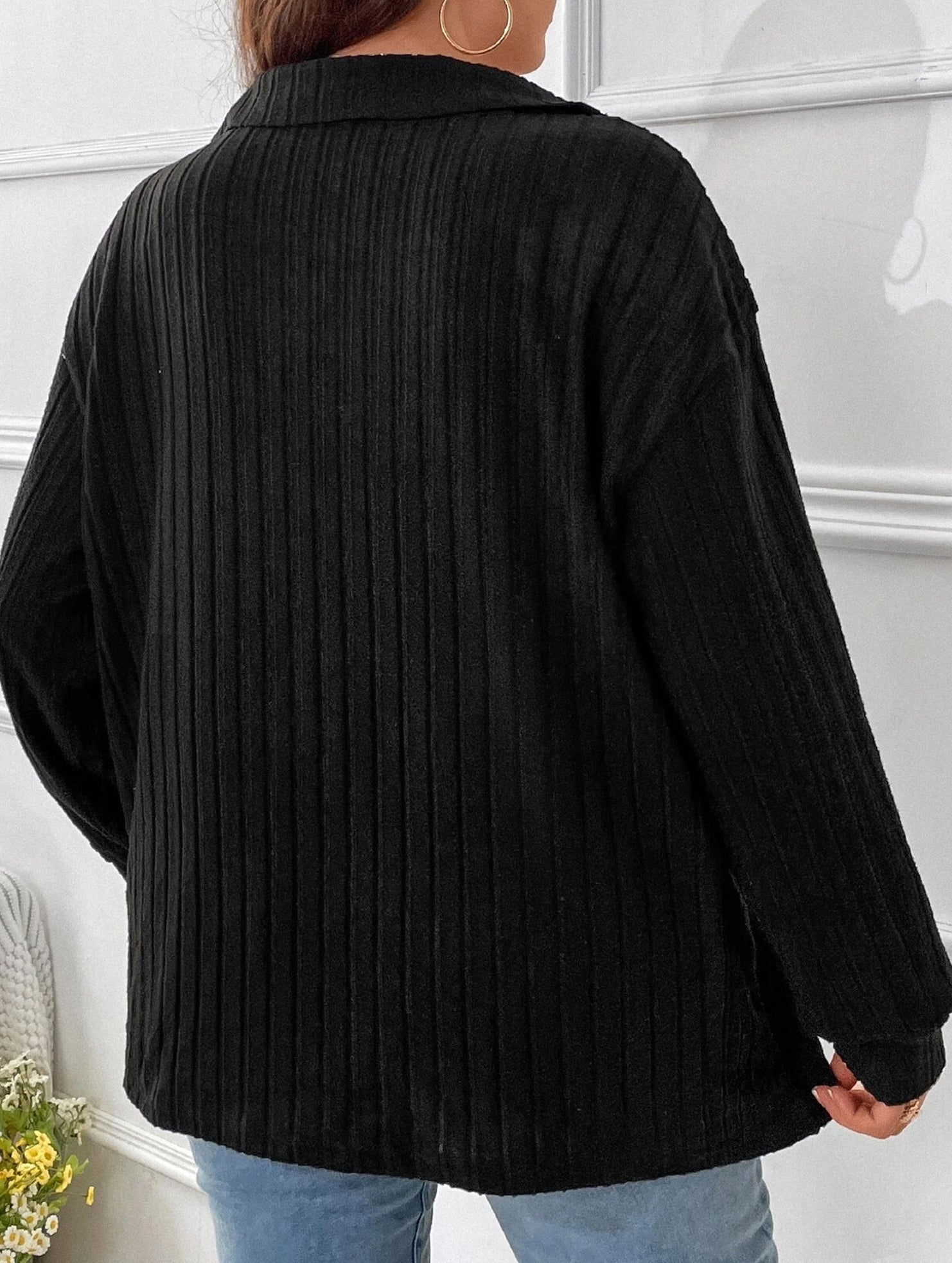 Plus Size Ribbed V-Neck Long Sleeve T-Shirt_CWTTL01112