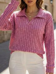 Plus Size Ribbed V-Neck Long Sleeve T-Shirt_CWTTL01112