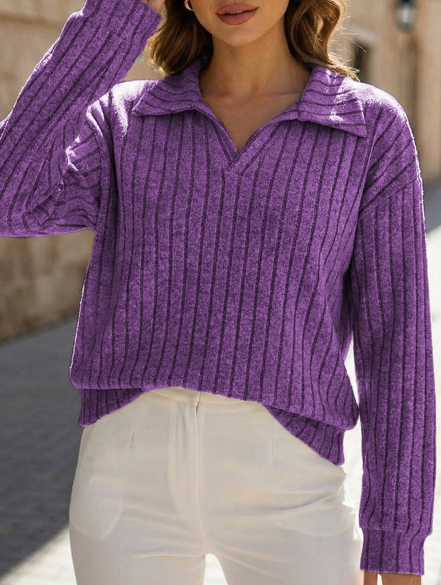 Plus Size Ribbed V-Neck Long Sleeve T-Shirt_CWTTL01112