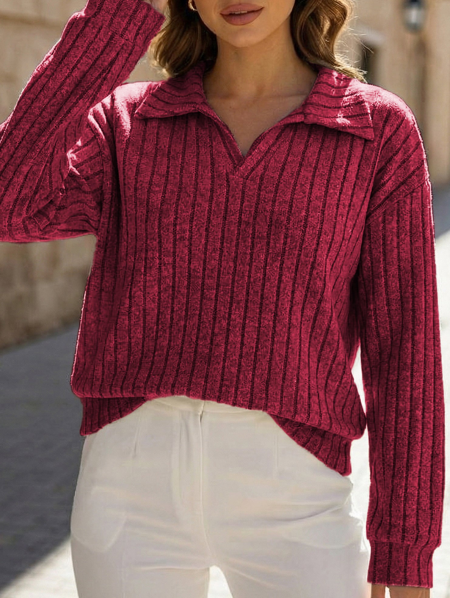 Plus Size Ribbed V-Neck Long Sleeve T-Shirt_CWTTL01112