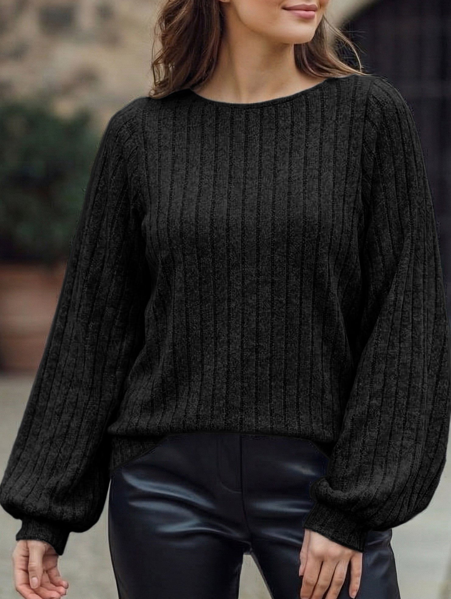 Plus Size Lantern Sleeve Casual Top_CWTTL01114