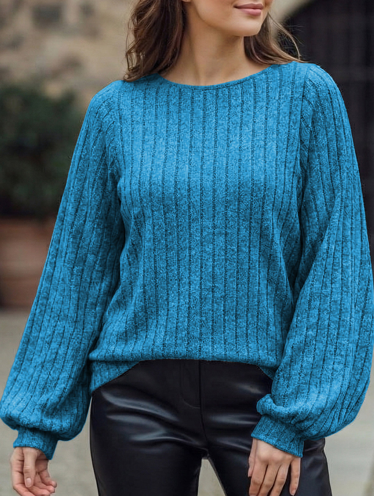 Plus Size Lantern Sleeve Casual Top_CWTTL01114