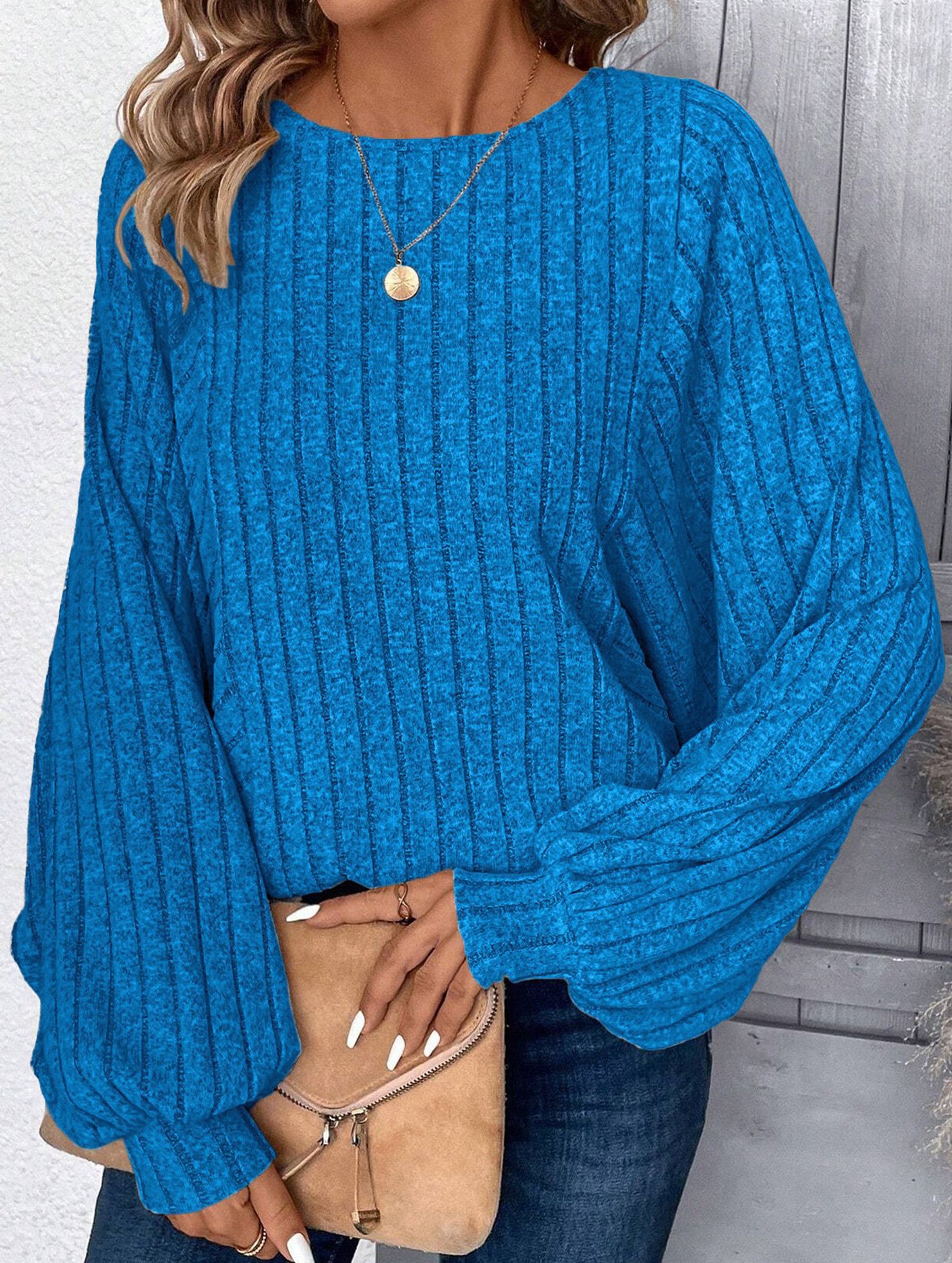 Plus Size Lantern Sleeve Casual Top_CWTTL01114