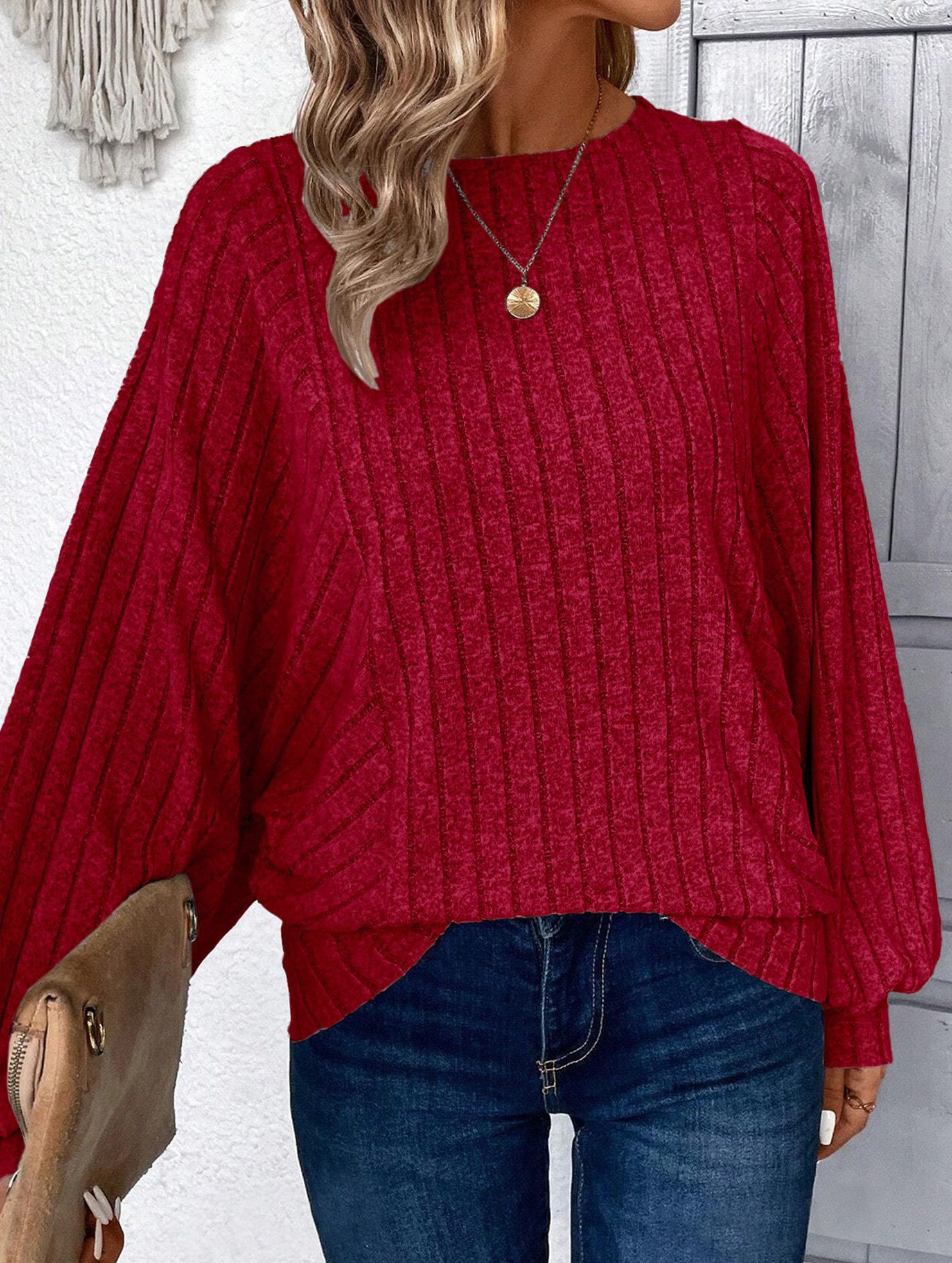 Plus Size Lantern Sleeve Casual Top_CWTTL01114