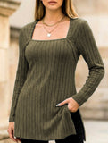 Ribbed Brushed Square Neck Long Sleeve Top_CWTTL01115