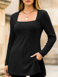 Ribbed Brushed Square Neck Long Sleeve Top_CWTTL01115