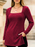 Ribbed Brushed Square Neck Long Sleeve Top_CWTTL01115