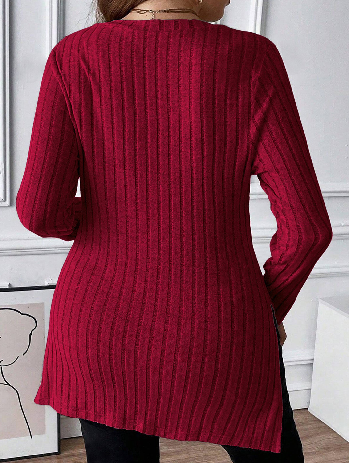 Ribbed Brushed Square Neck Long Sleeve Top_CWTTL01115