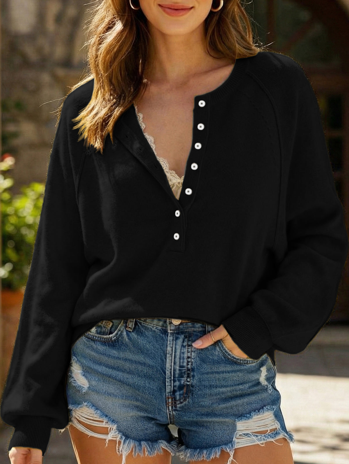 Casual button-down knit pullover sweater_CWTTL01117