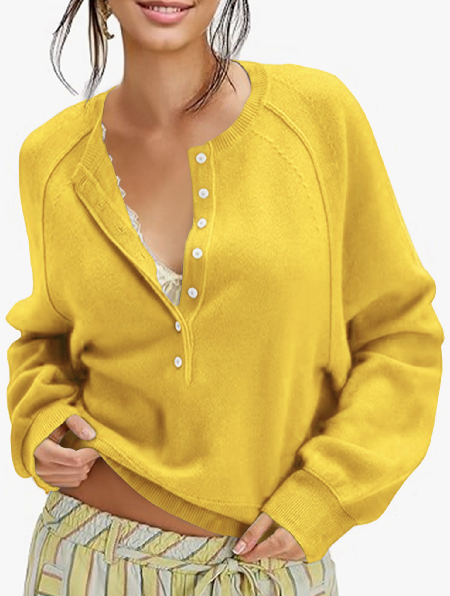 Casual button-down knit pullover sweater_CWTTL01117