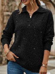 Solid color long-sleeved top with sparkly sweater_CWTTL01118