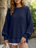 Solid color chiffon patchwork hem lantern sleeve top_CWTTL01119