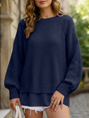 Solid color chiffon patchwork hem lantern sleeve top_CWTTL01119