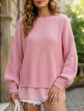 Solid color chiffon patchwork hem lantern sleeve top_CWTTL01119