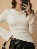 Solid Color Stretch Long Sleeve T Shirt_CWTTL01123