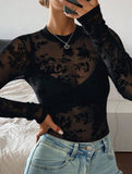Printed Sheer Lace Long Sleeve Slim T Shirt_CWTTL01143