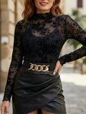 Printed Sheer Lace Long Sleeve Slim T Shirt_CWTTL01143