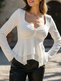 Ruffle Trim Slim Fit Short Sleeve Top_CWTTL01145