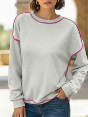 Solid V Neck Mid Sleeve T Shirt with Hem Design_CWTTL01147