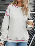 Solid V Neck Mid Sleeve T Shirt with Hem Design_CWTTL01147