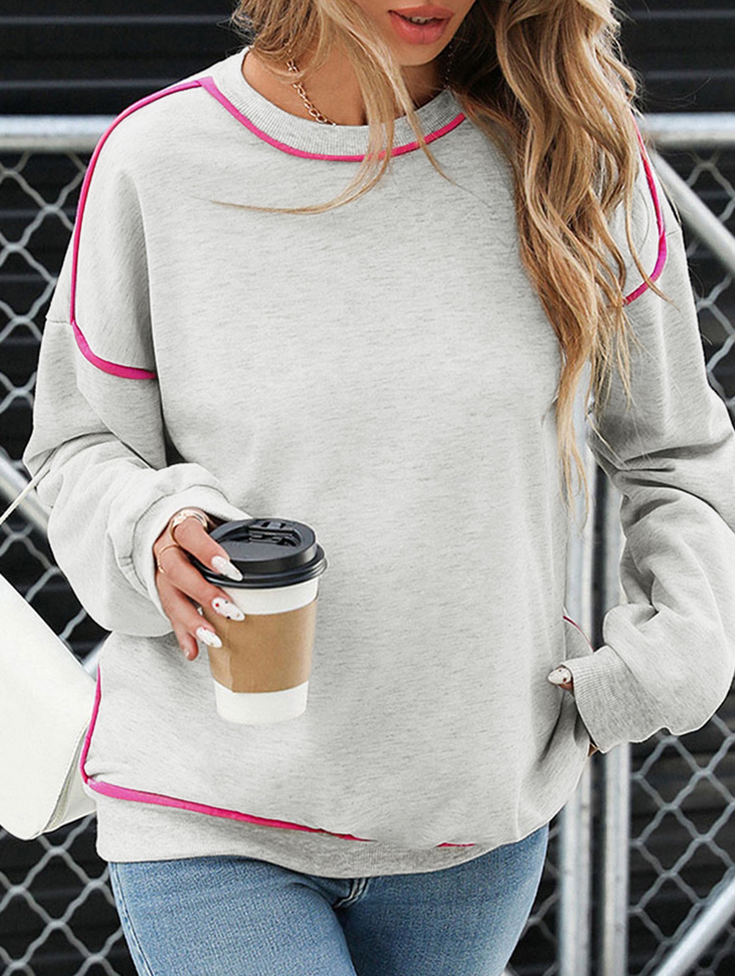 Solid V Neck Mid Sleeve T Shirt with Hem Design_CWTTL01147