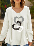 Solid V Neck Long Sleeve Loose T Shirt_CWTTL01151