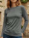 Solid Crew Neck Loose Long Sleeve T Shirt_CWTTL01153