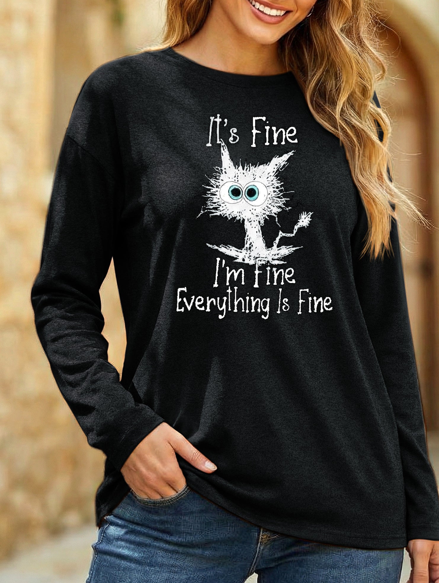 Loose Crew Neck Printed Long Sleeve T Shirt