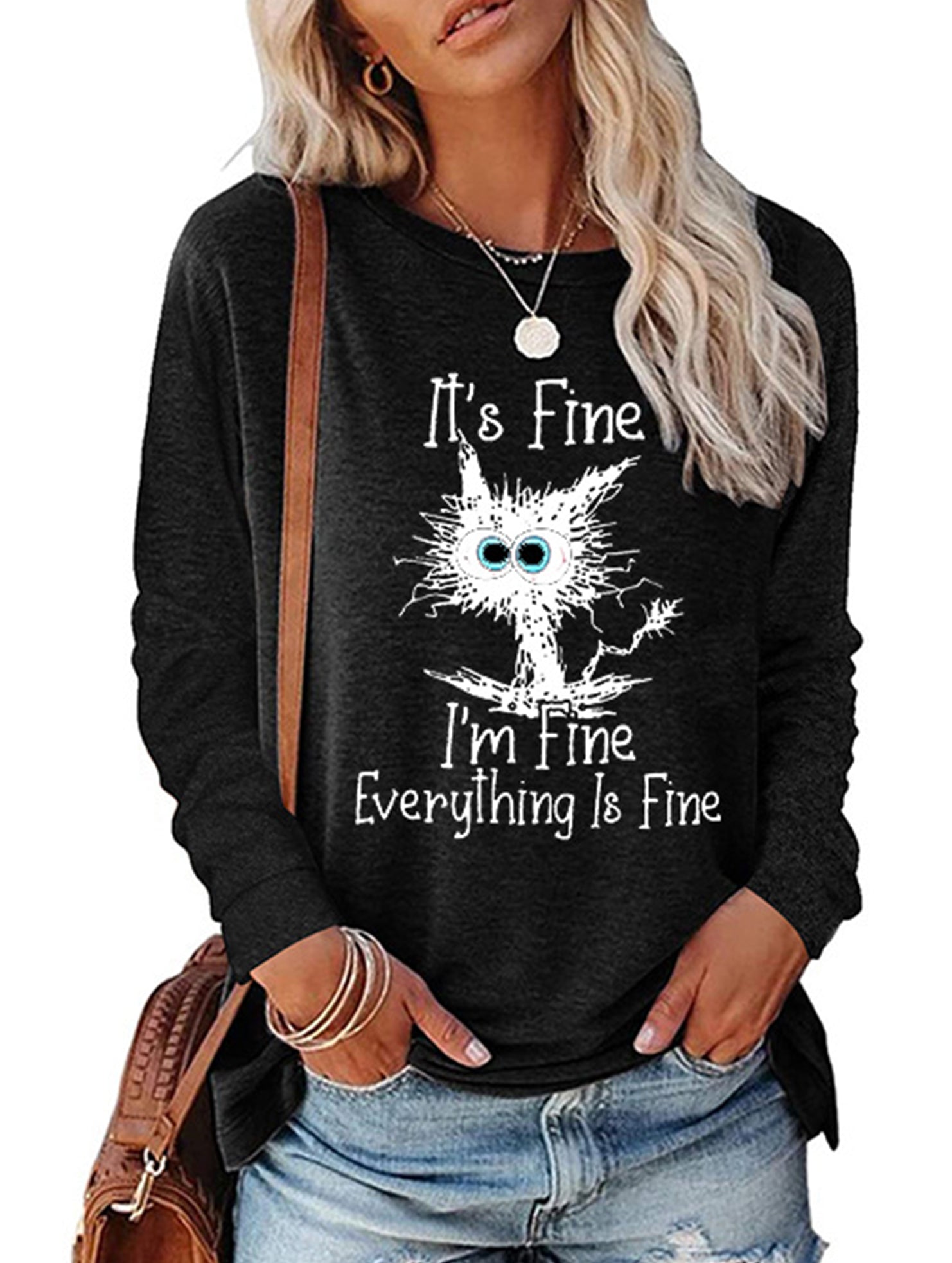 Loose Crew Neck Printed Long Sleeve T Shirt