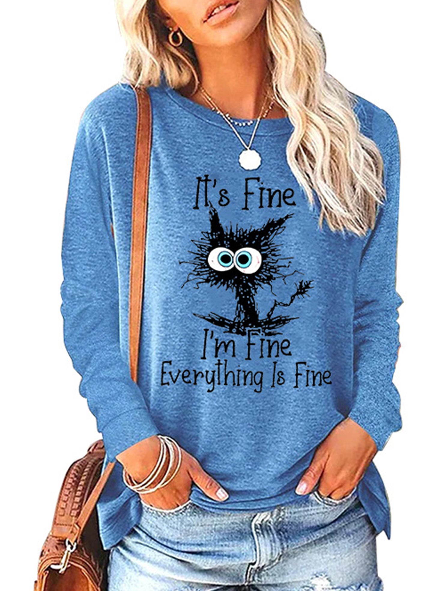 Loose Crew Neck Printed Long Sleeve T Shirt