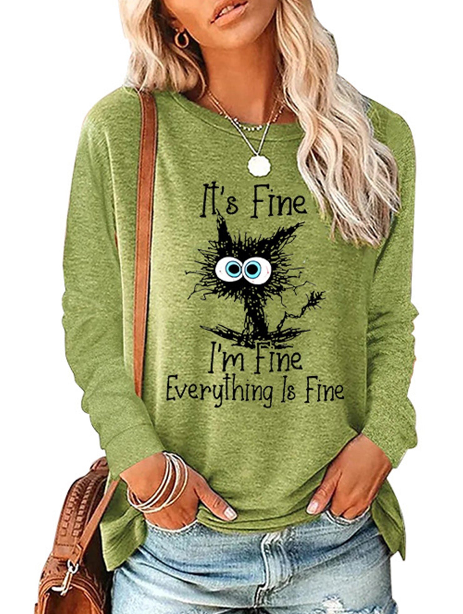Loose Crew Neck Printed Long Sleeve T Shirt