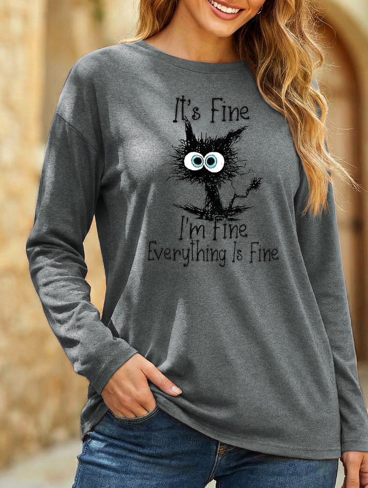 Loose Crew Neck Printed Long Sleeve T Shirt