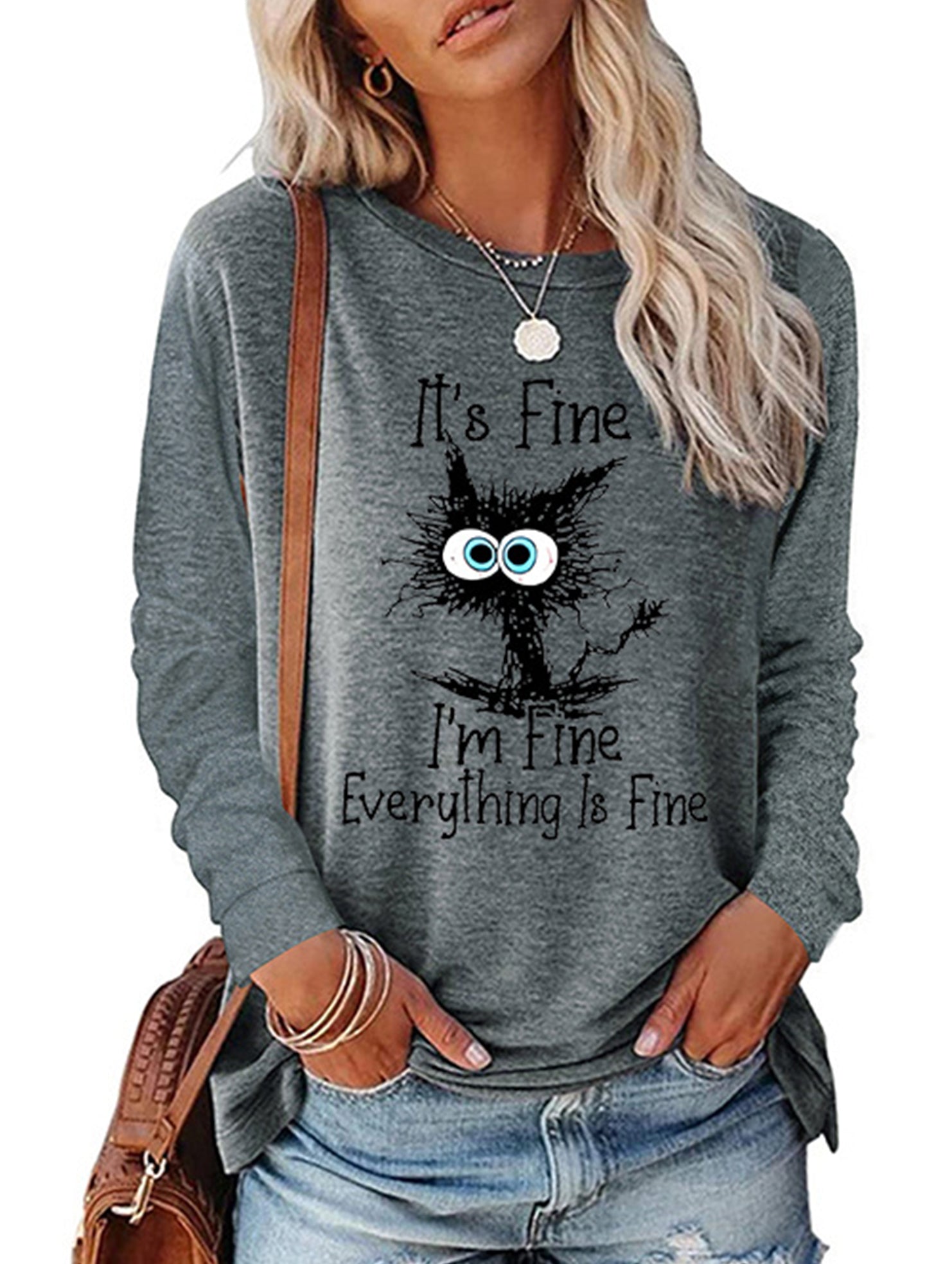 Loose Crew Neck Printed Long Sleeve T Shirt