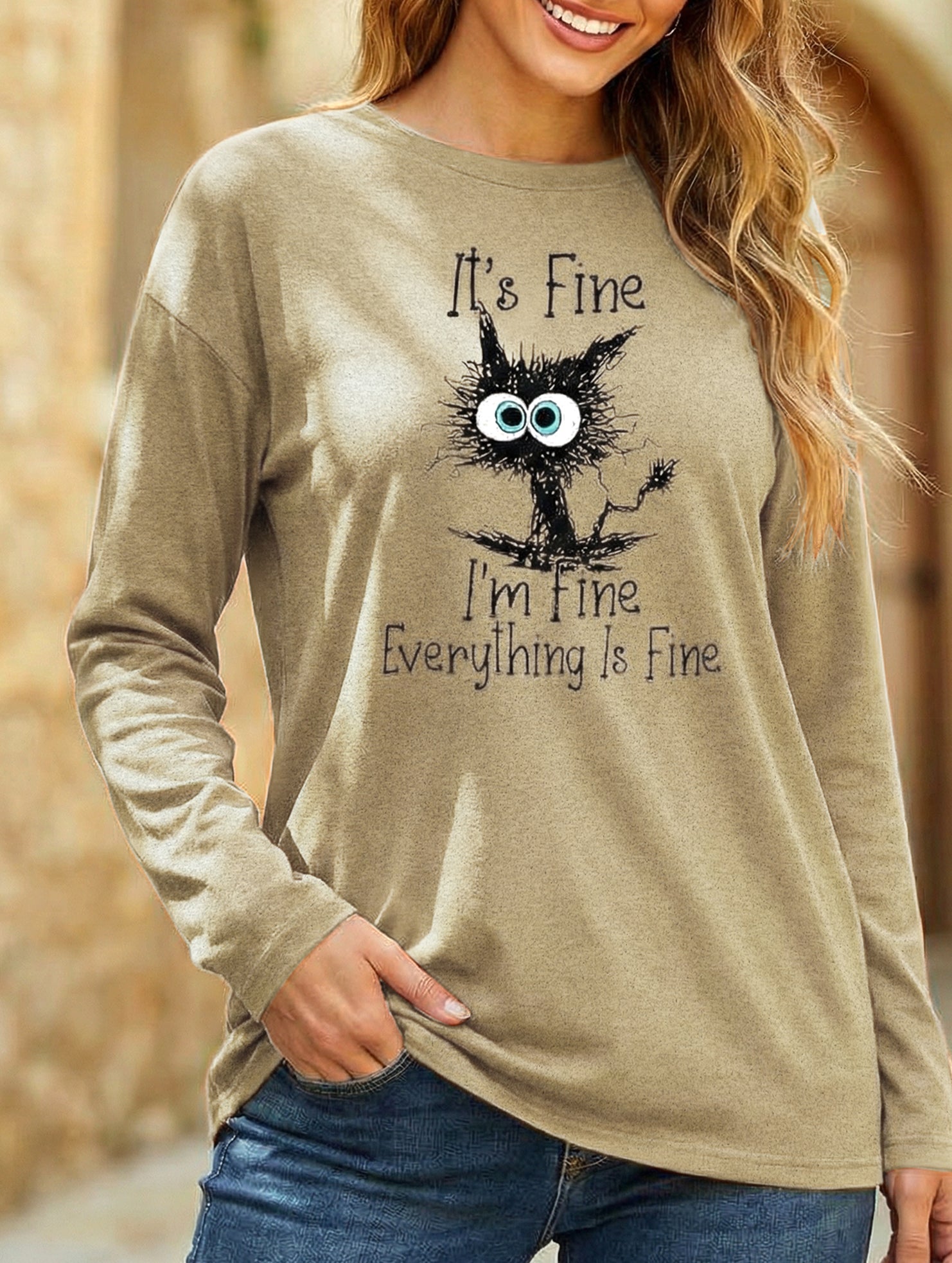 Loose Crew Neck Printed Long Sleeve T Shirt