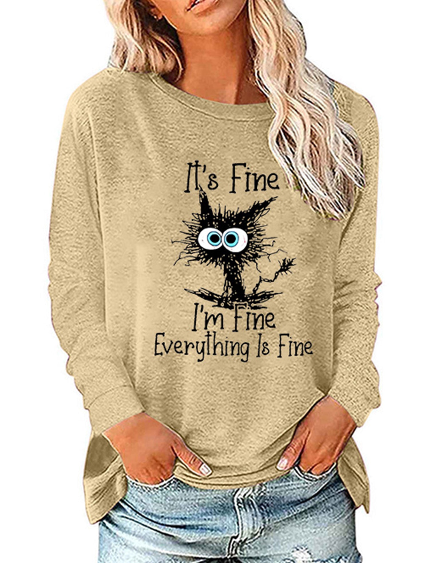 Loose Crew Neck Printed Long Sleeve T Shirt