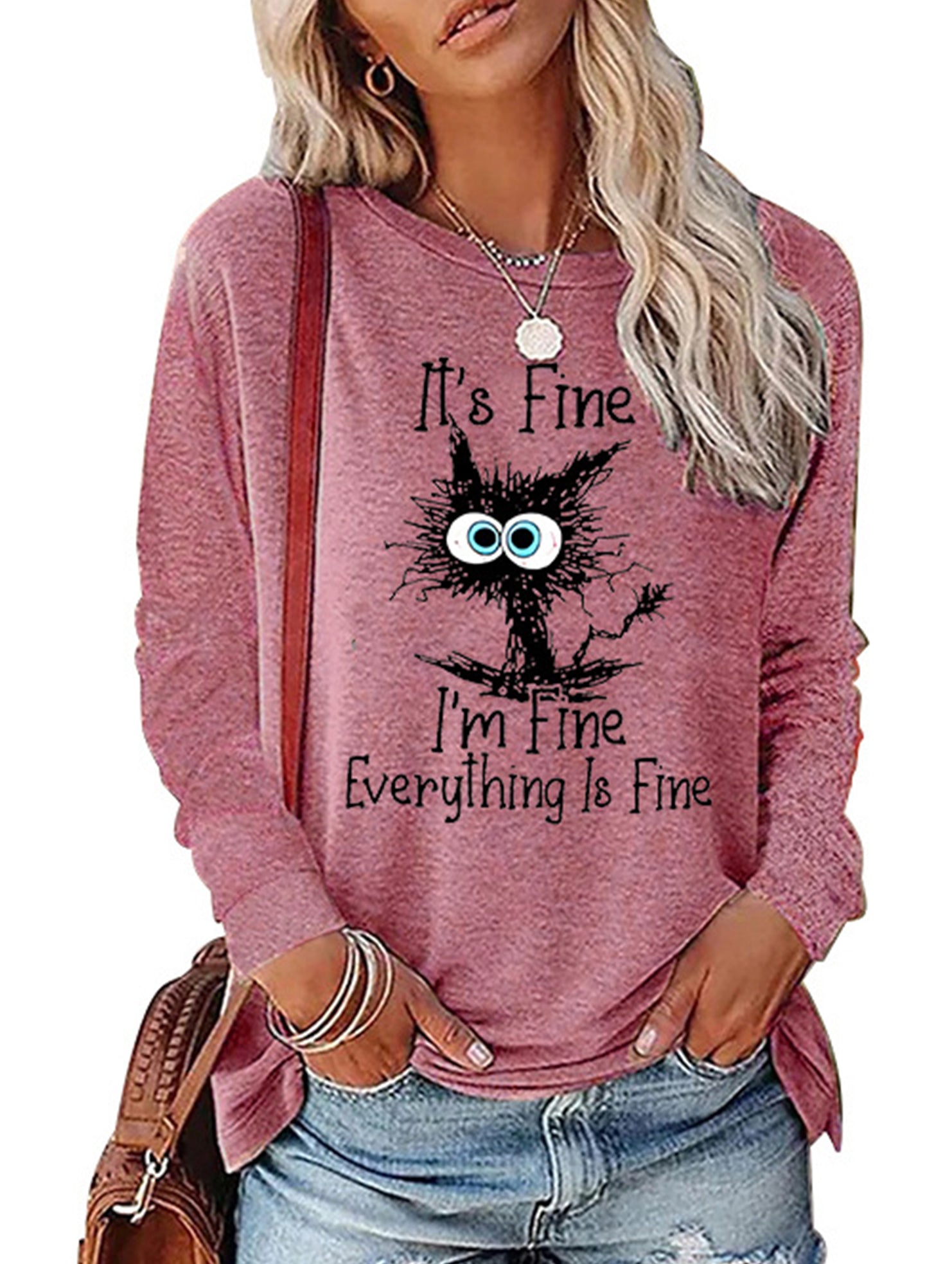 Loose Crew Neck Printed Long Sleeve T Shirt