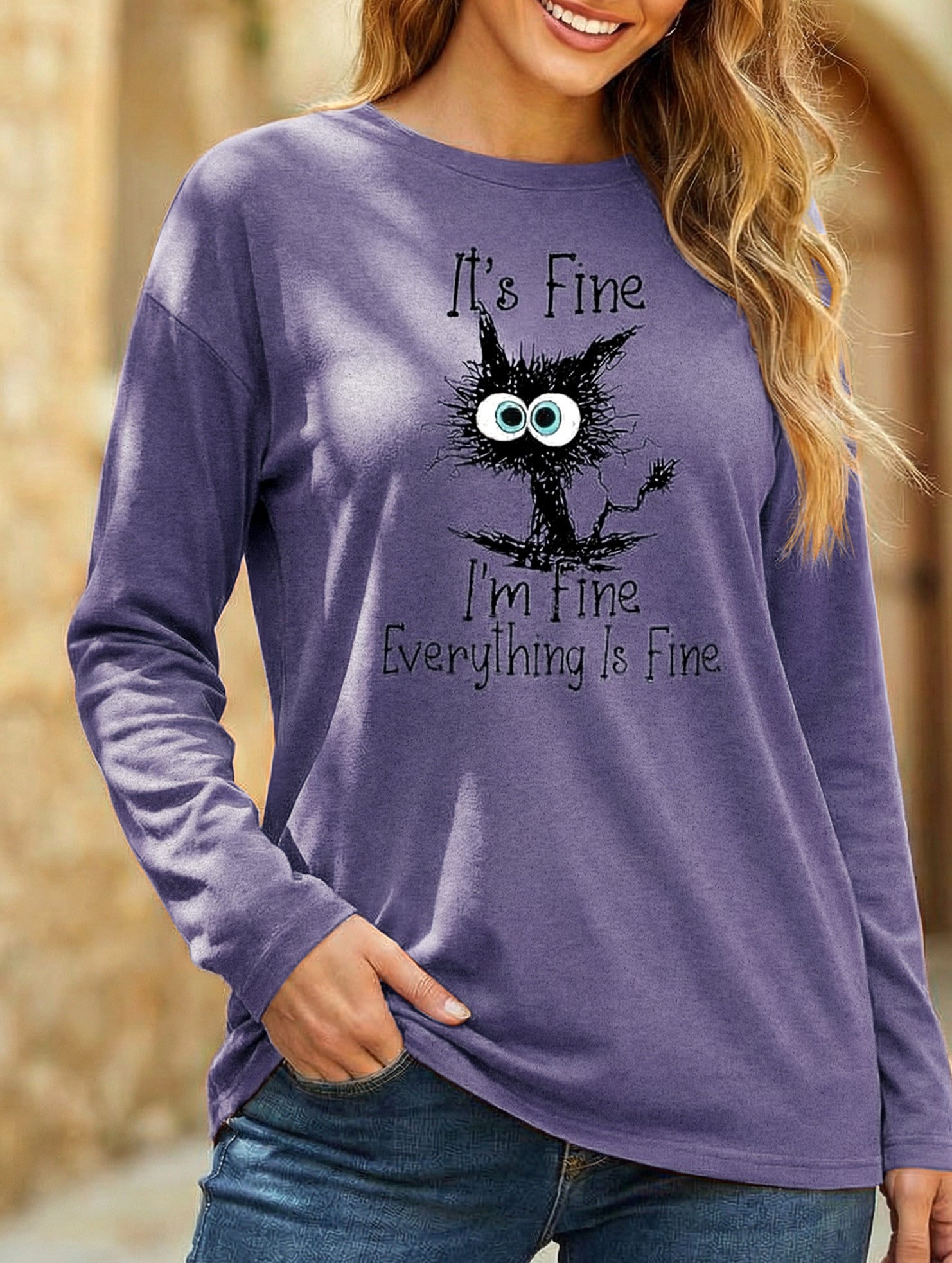 Loose Crew Neck Printed Long Sleeve T Shirt