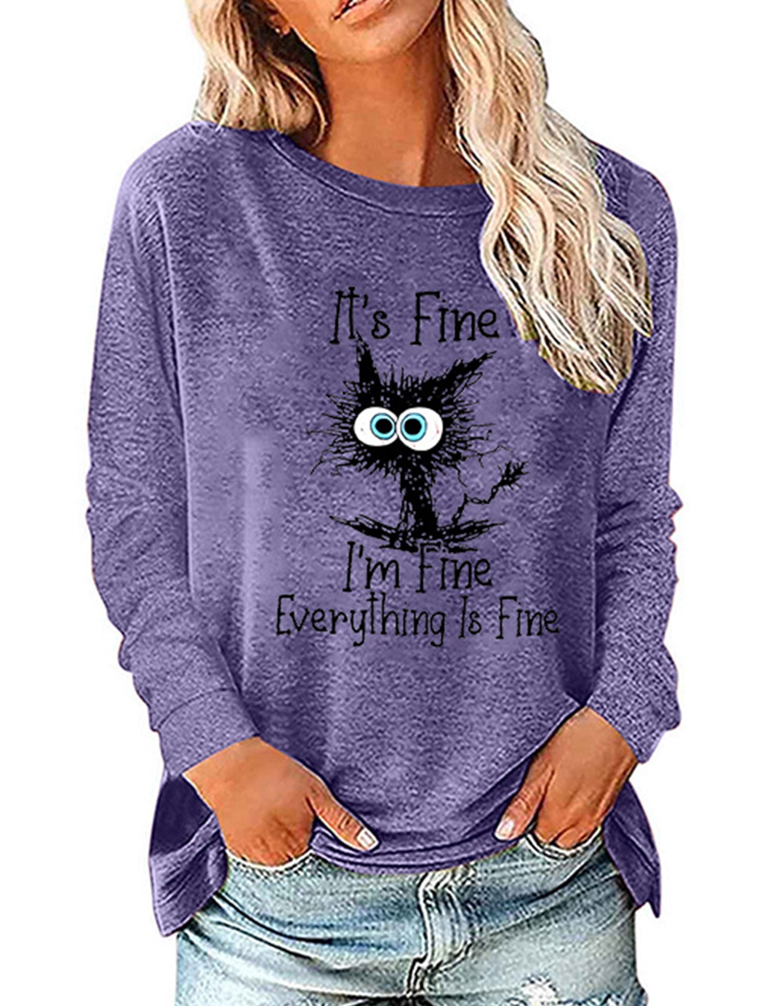Loose Crew Neck Printed Long Sleeve T Shirt