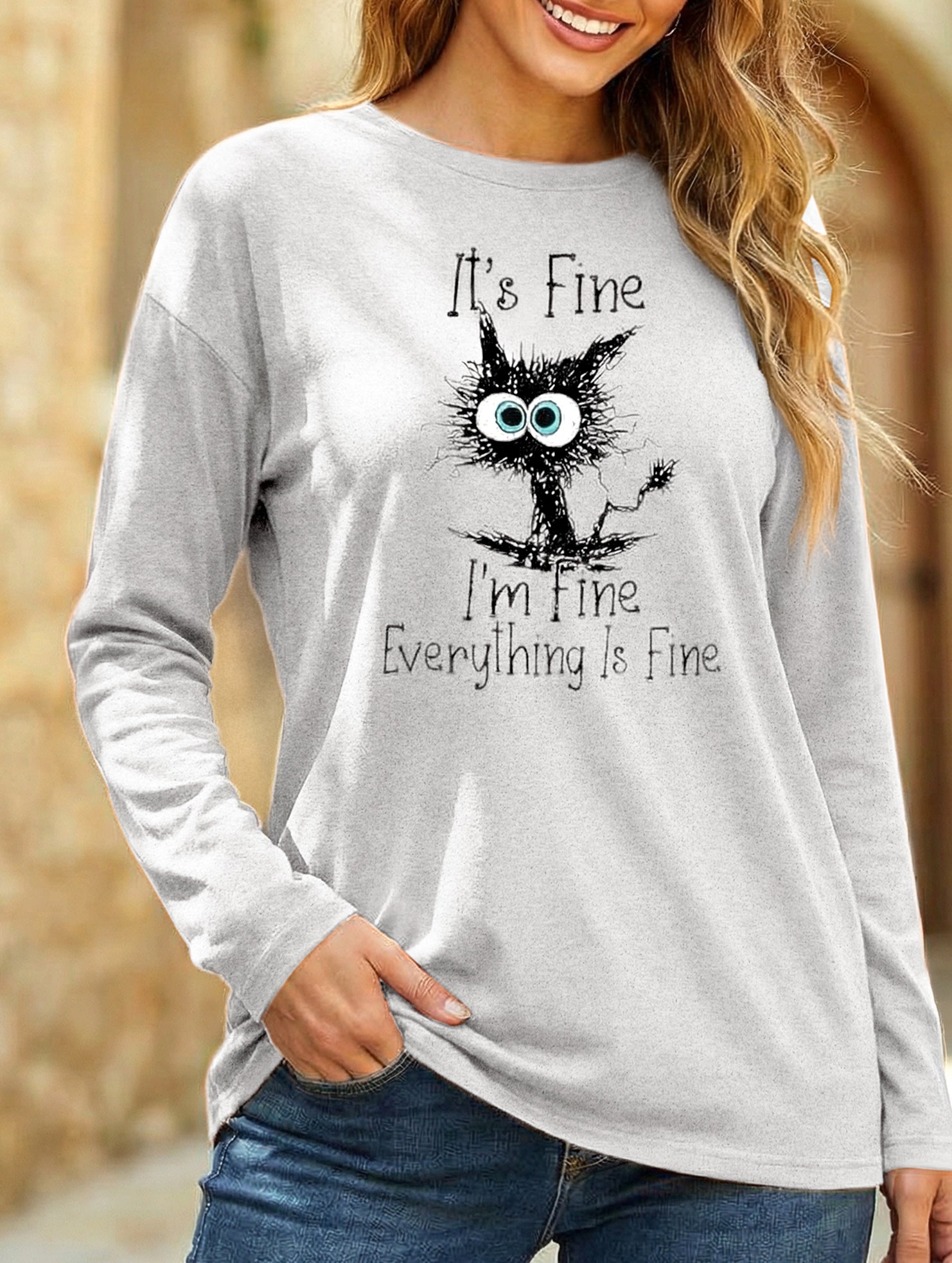 Loose Crew Neck Printed Long Sleeve T Shirt