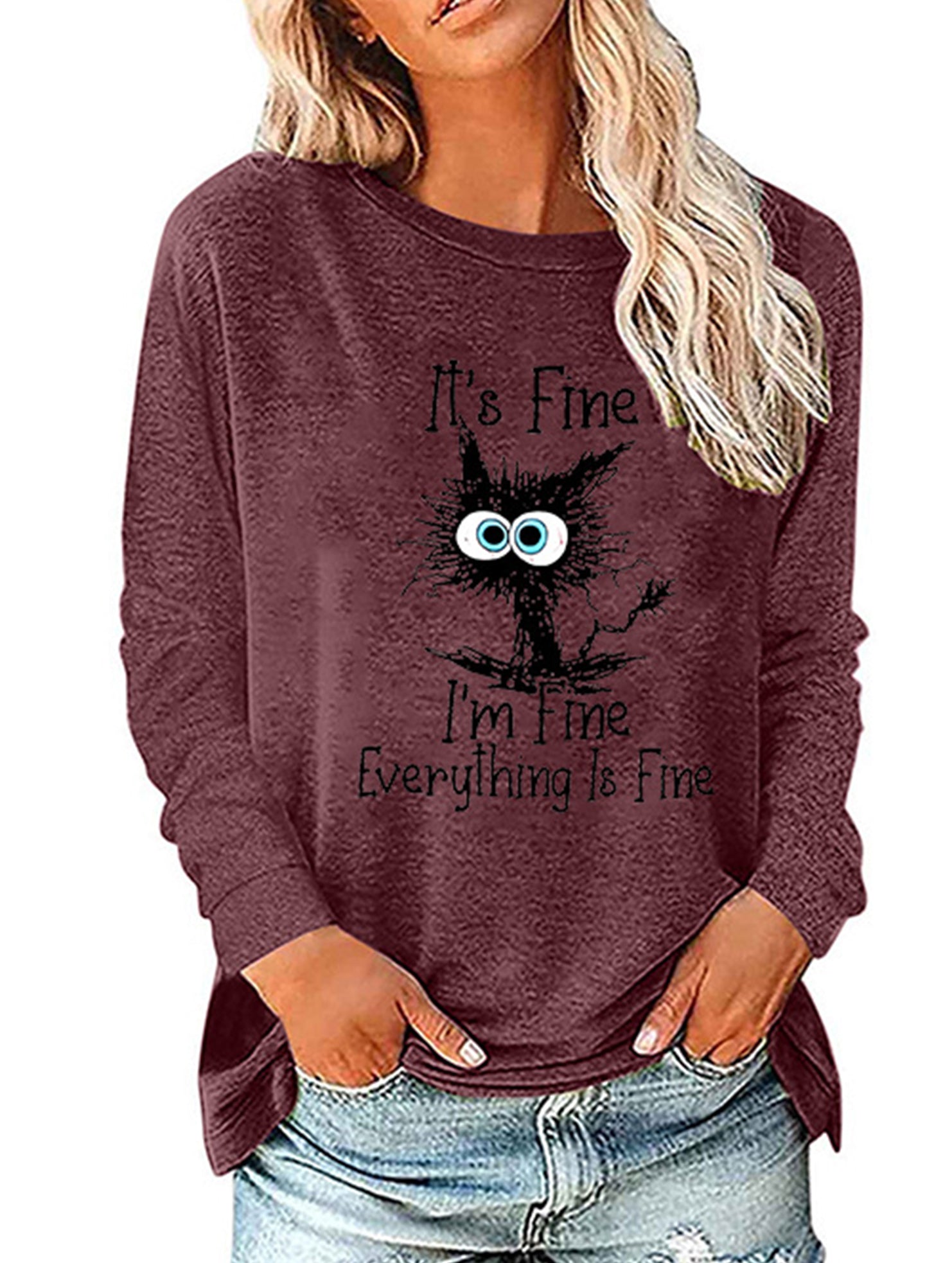 Loose Crew Neck Printed Long Sleeve T Shirt