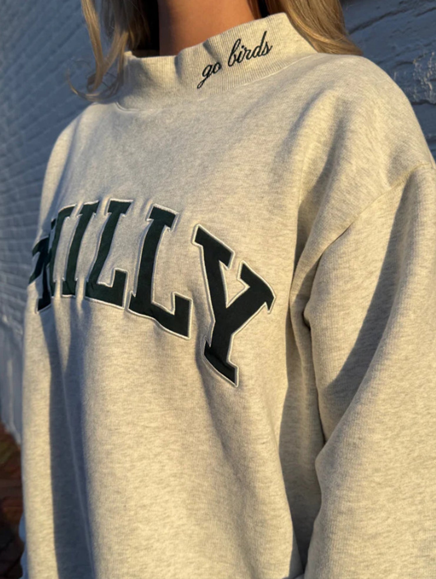 Embroidered Letter Mock Neck Sweatshirt