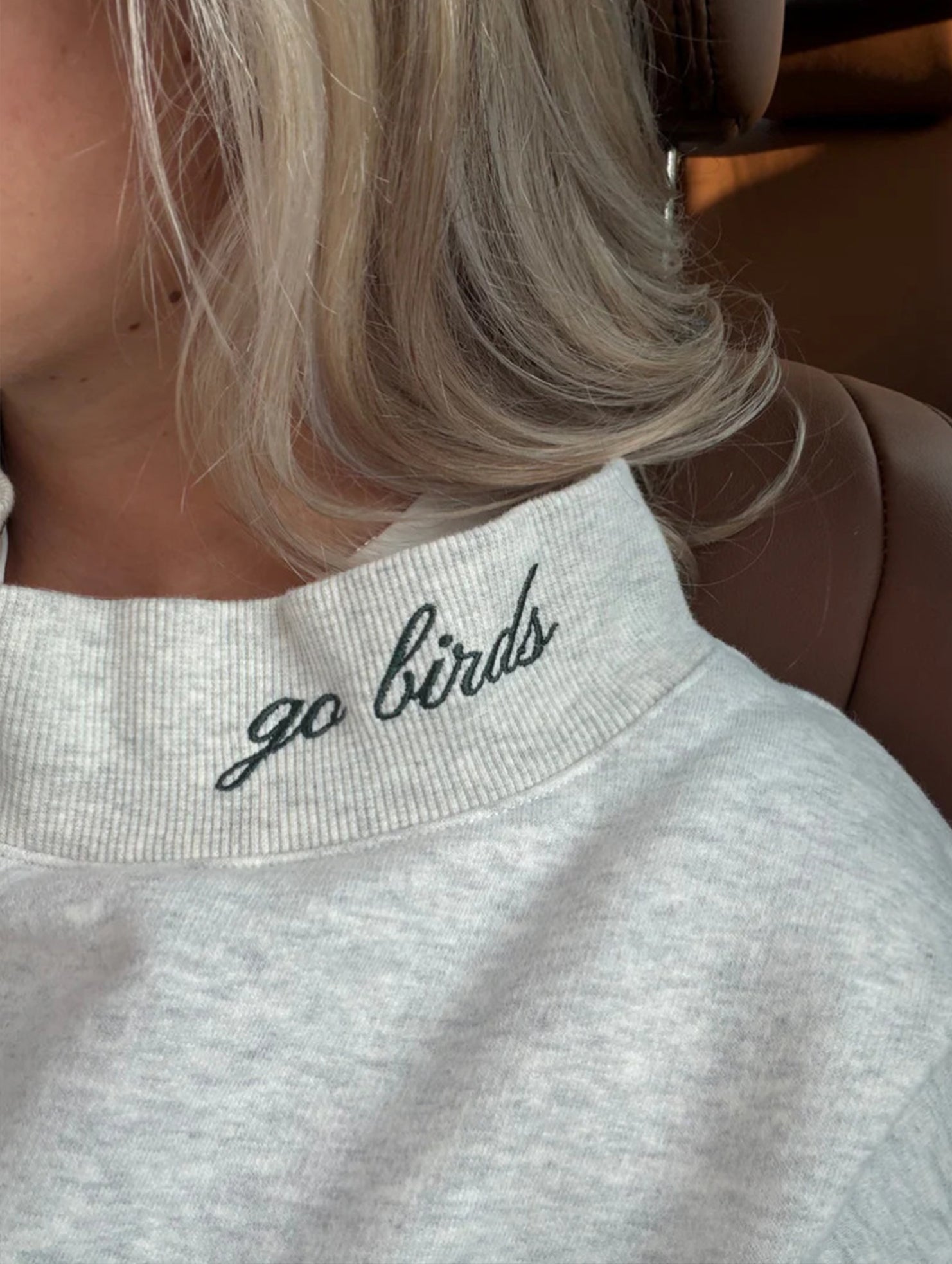 Embroidered Letter Mock Neck Sweatshirt