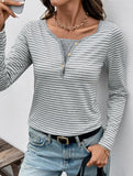 V Neck Stripe Long Sleeve Casual Top