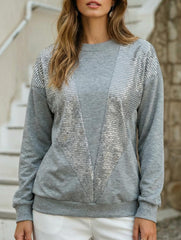 Grey Sequin Patchwork Casual Sweatshirt