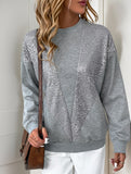 Grey Sequin Patchwork Casual Sweatshirt